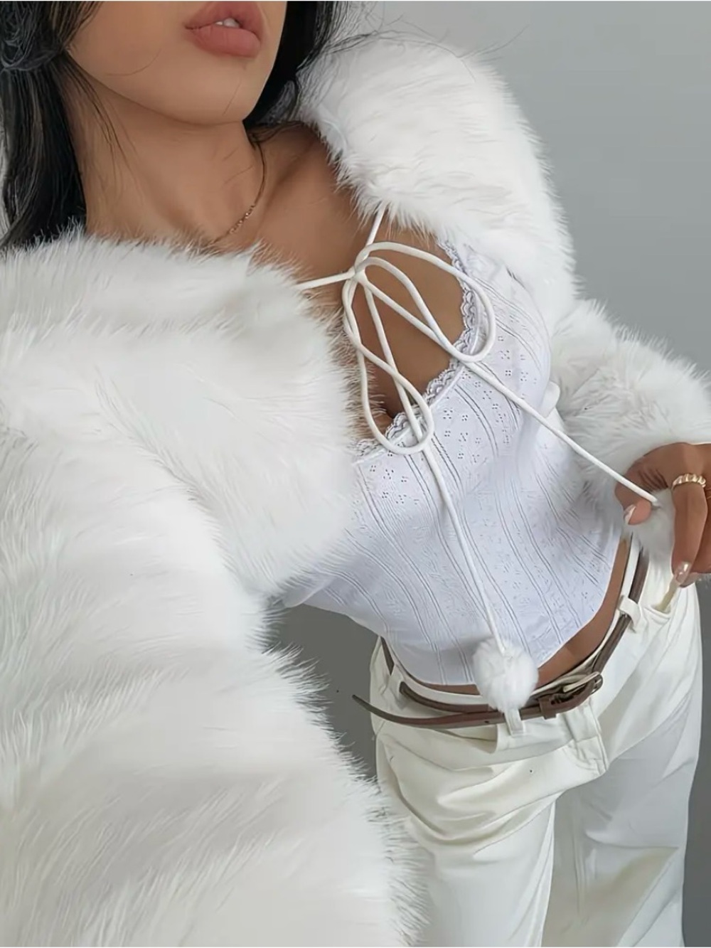 White Lace-Up Crop Top by